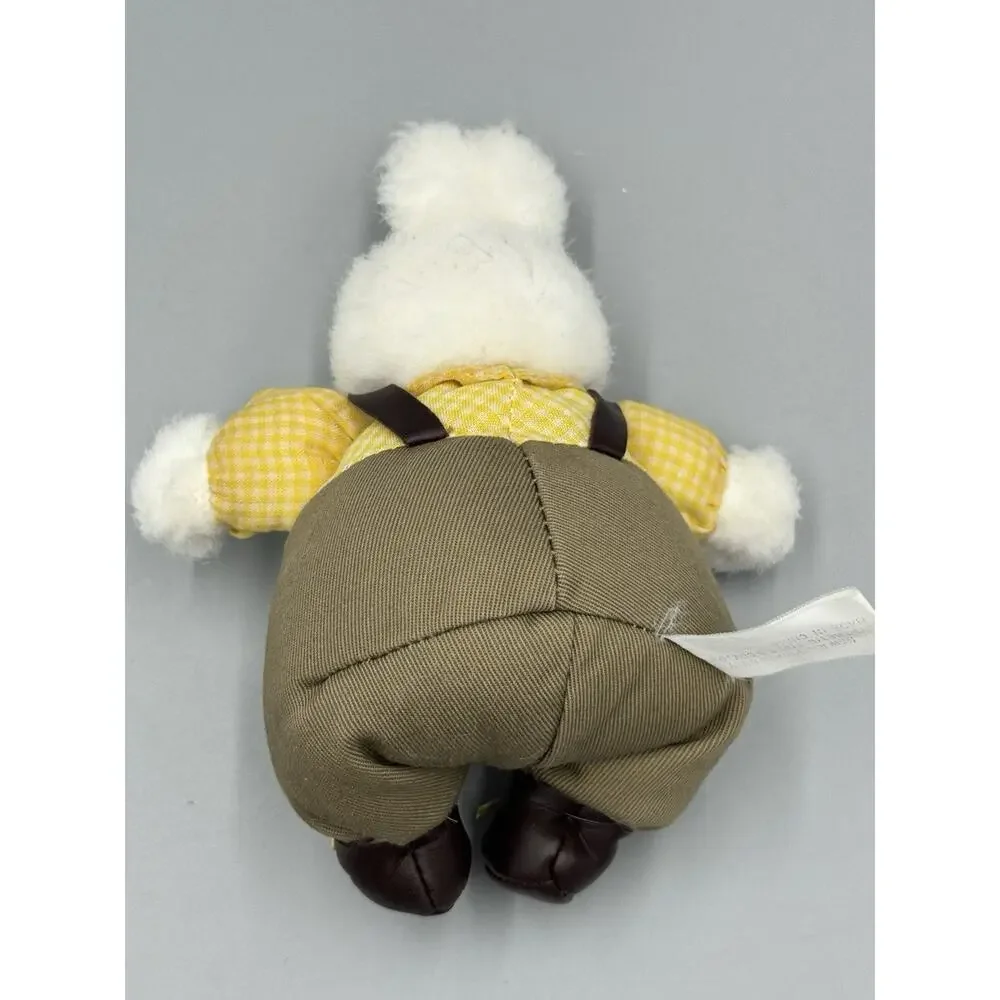 Vintage Jerry Elsner Co Small 5” White Bunny Rabbit‎ Plush Yellow Gingham Top